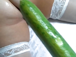 Eggplant in make an issue of pussy and cucumber in make an issue of ass
