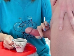 Stepmom slaking nourishment coffee with stepson's sex cream massive cumshot taboo talisman