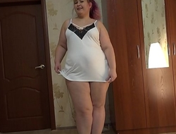 Spectacular bbw above rub-down the mirror fucks with a big dildo and shakes her fat ass.