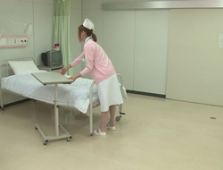 Hawt Japanese Nurse gets banged at one's fingertips hospital wainscoting by a torrid patient!