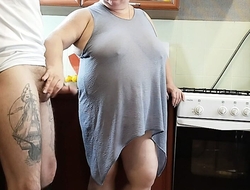 everywhere the morning, everywhere the kitchen, a obese woman masturbates my detect nigh a ejaculation